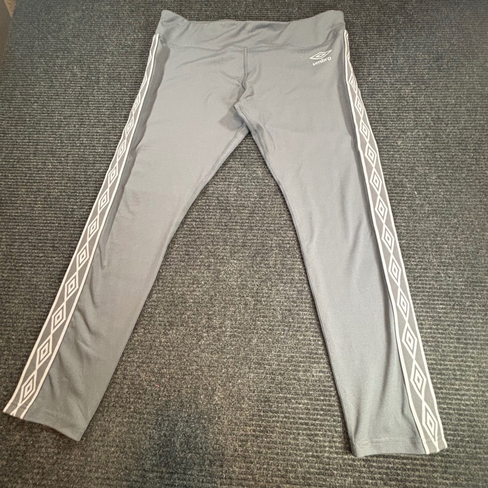 Umbro Gray Logo Tape Athletic Leggings Womens XXL Performance Soccer Yoga Pants